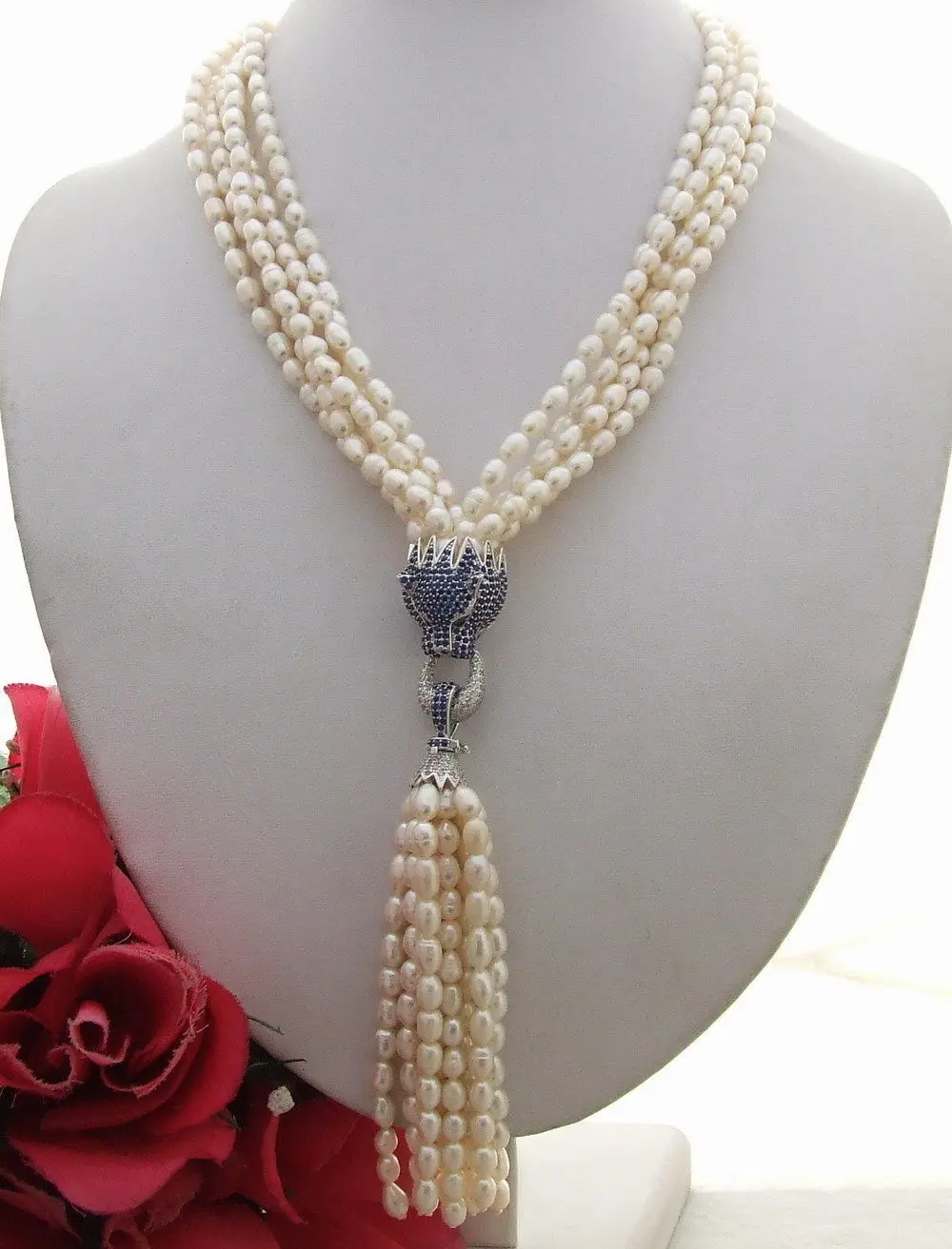 

xiuli 003526 5Strds Pearl&Rhinestone Pendant Necklace