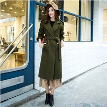 Woman Cashmere Palto Army Green Overcoat Winter Military Long Warm Wool Jacket Army Green Collar Button Korean Cloak Woolen Coat