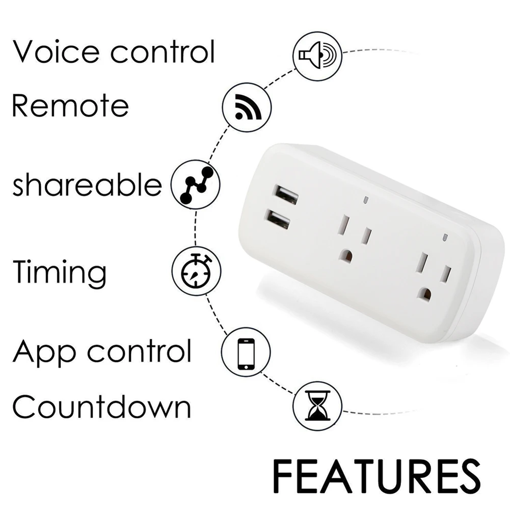 Умная штепсельная вилка Wifi умная розетка Smart Life App США двойной USB порт