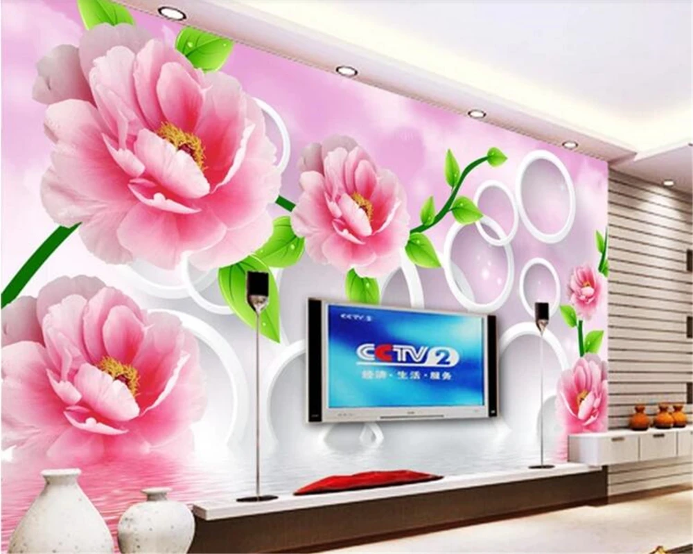 

beibehang Super fashion large smooth wallpaper Peony personality reflection 3D TV background papel de parede 3d papier peint