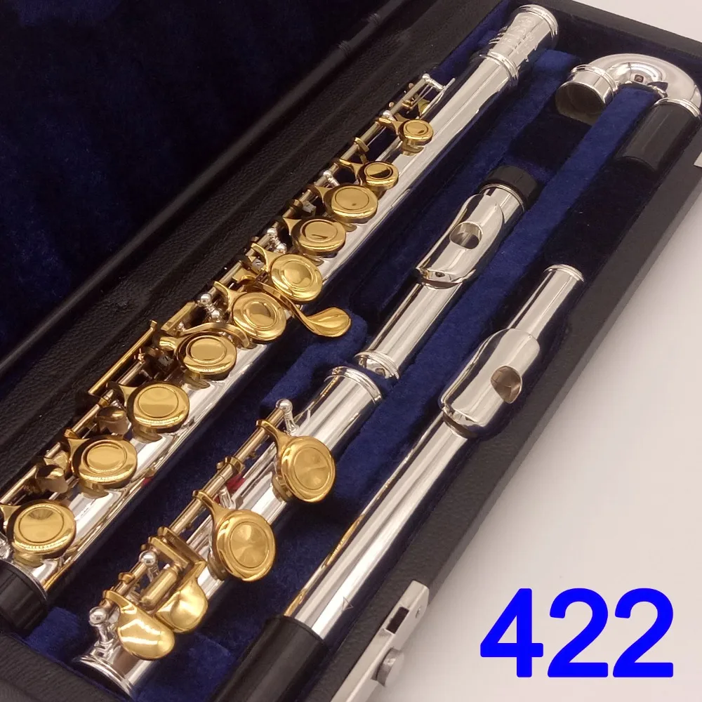 

Japan Professional Flute 422 Silver Plated Flute Gold Key Instrument Intermediate Student Curved Headjoint Flutes 16 Key Close
