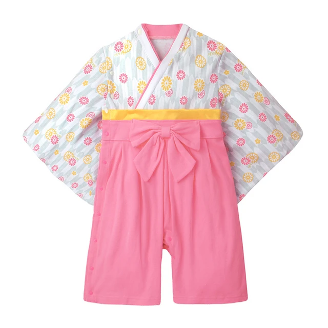 7Style Traditional Japanese Style Baby Girls Kimono Rompers Yukata Obi