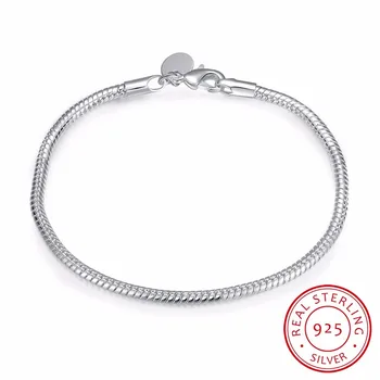 

100% 925 Sterling Silver 3mm Snake Bone Chain Bracelets & Bangles For Women Lady Fine Jewelry