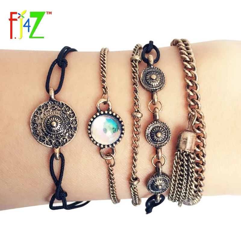 Женский винтажный браслет F.J4Z с кисточками Из бронзового сплава|bracelets for|charm