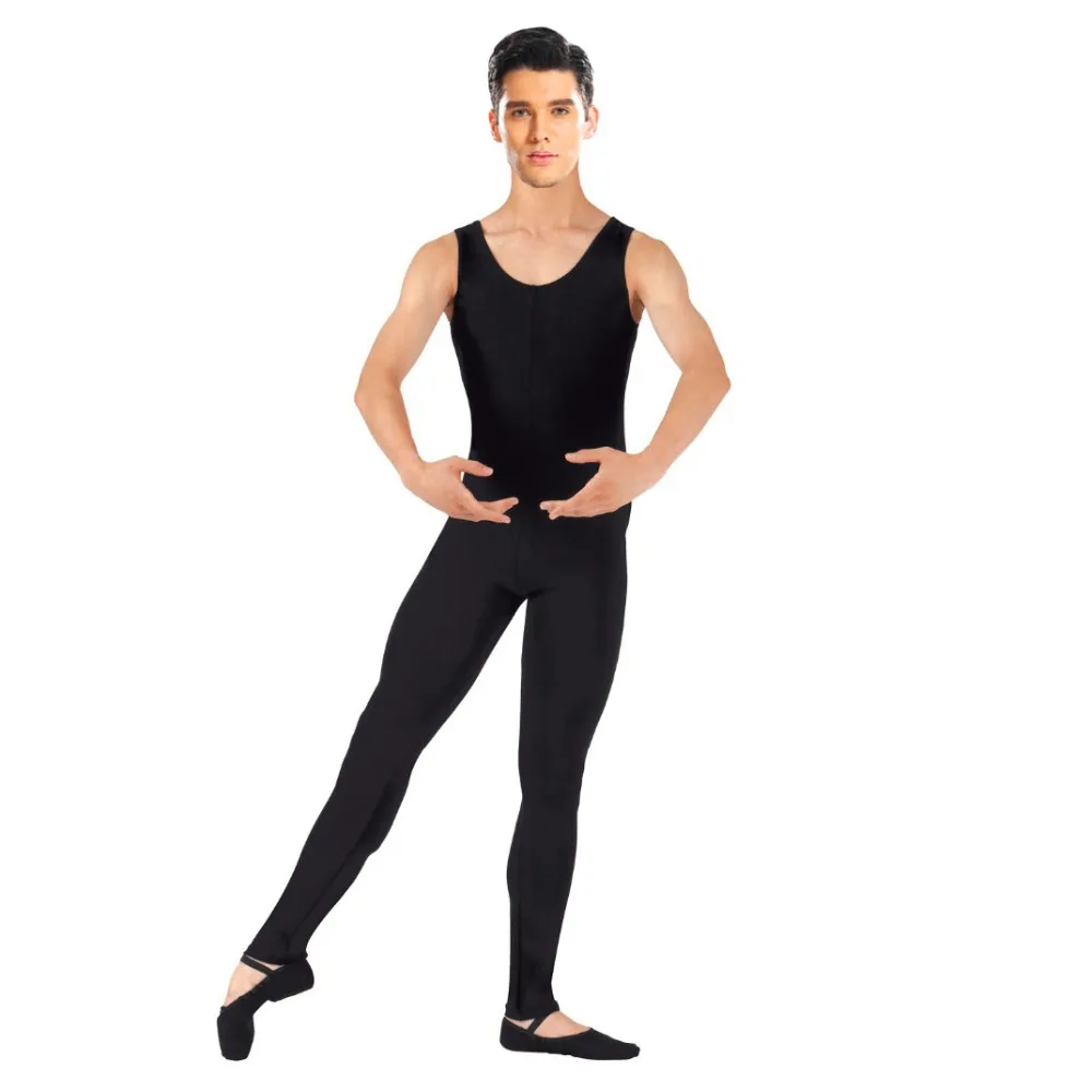 Speerise Men One Piece Black Tank Unitard Lycra Ballet Sleeveless Full Body Tight Jumpsuit Unitards Dance Costumes Bodysuit