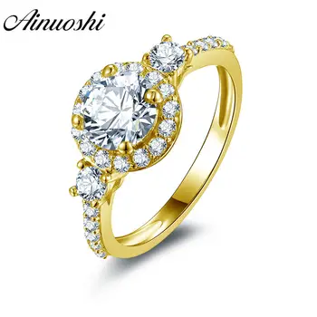 

AINUOSHI Trendy 1 Carat Round Ring 14K Solid White/Yellow Gold Pave Setting Band Round Cut SONA Diamond Wedding Engagement Ring
