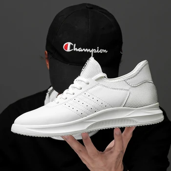 

high quality White Black leather Running Sneakers for men Comfortable Lightweight Sport Shoes large size youth Fitness Trainers