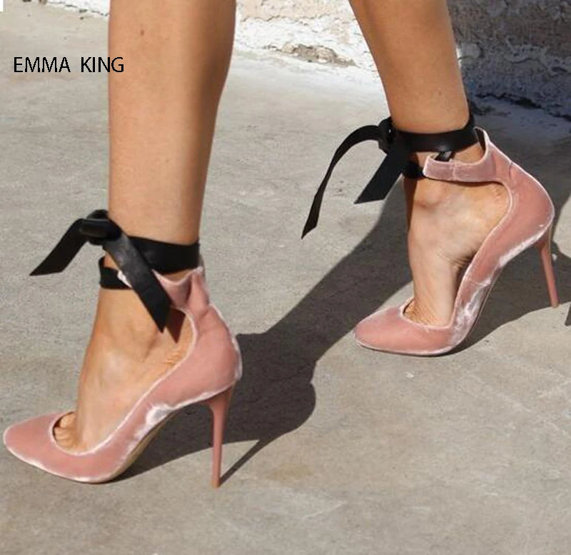 

Hot Selling Shallow Ankle-strap Pumps Zapatos De Mujer Elegant Women Shoes Lace-up Pointed Toe Thin High Heels Ladies Shoes