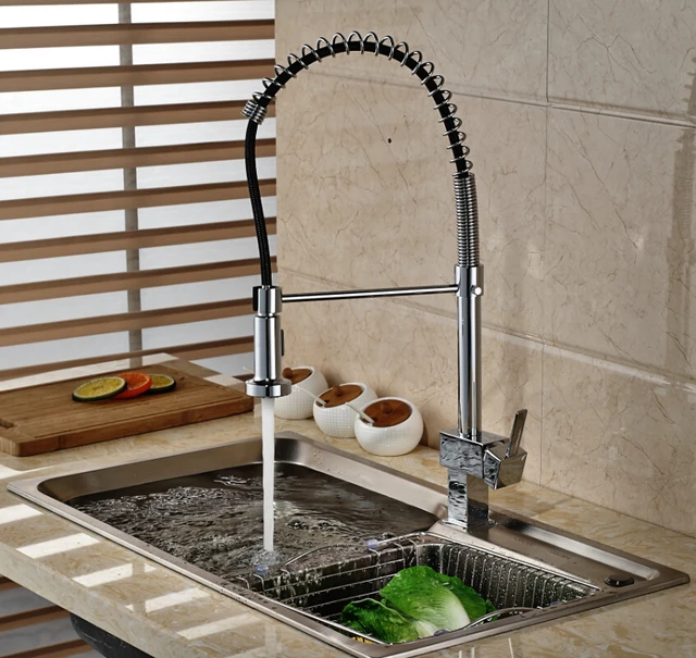 Best Price Chrome Brass Tall Spring Hot Cold Water Kitchen Mixer Taps Single Lever Deck Mount Kitchen Faucet