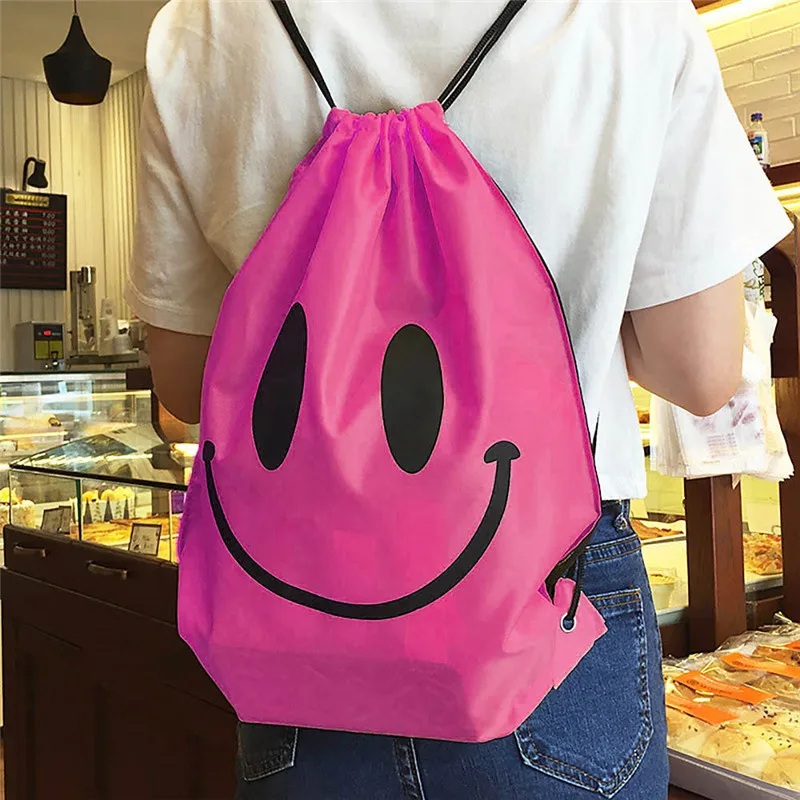 Cute Smile Face Girl Gym Swimming Clothing Shoes Towel Tote Storage Bag Backpack