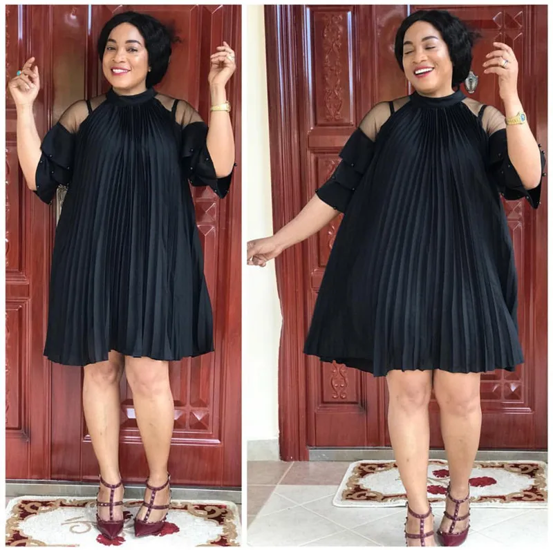 fashion beading mesh patchwork pleated dress-8
