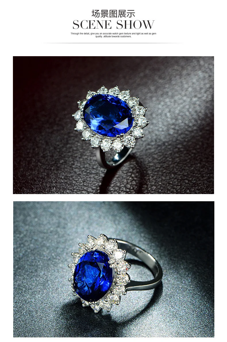 Princess Diana Kate Wedding Ring Open Adjustable Natural Royal Blue Stone Ring White Gold Palted Jewelry Female Engagement Ring