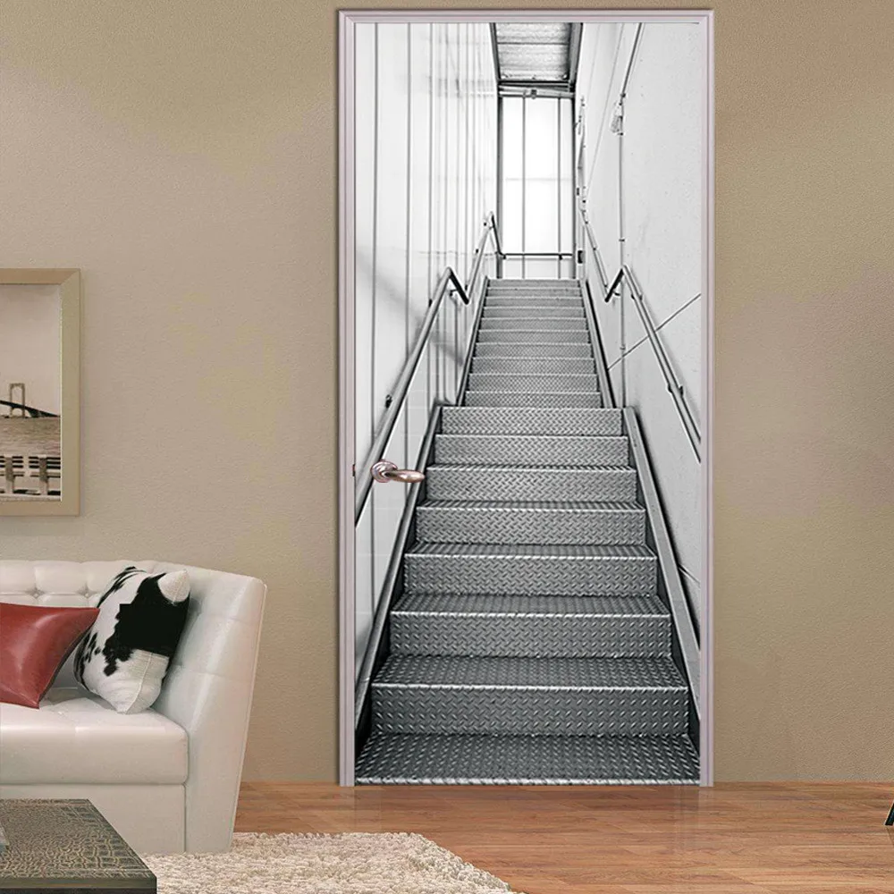 

77x200cm 3D Creative Stairs Door Stickers Living Room Bedroom PVC Self Adhesive Wallpaper Home Decor DIY Waterproof Mural Decals