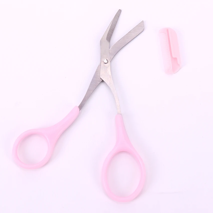 1 шт., Розовые ножницы для стрижки бровей с гребнем, средства для снятия макияжа, уход за шерстью, триммер для формирования ресниц, заколки для волос