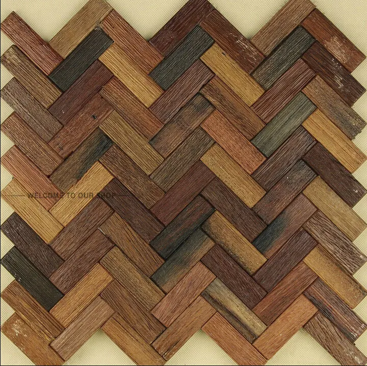 Natural Ancient Sea Wood Mosaic Tiles Interior Wall Cladding