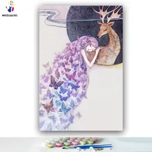 DIY картинки для раскраски по номерам с цветами Страж бабочек и лося картина Рисование по номерам в рамке дома