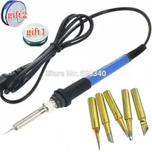 Электрический паяльник с регулируемой температурой, 220 В/110 В, штепсельная вилка европейского стандарта, 60 Вт, сварочный инструмент для ремонта с наконечником+ 5 шт