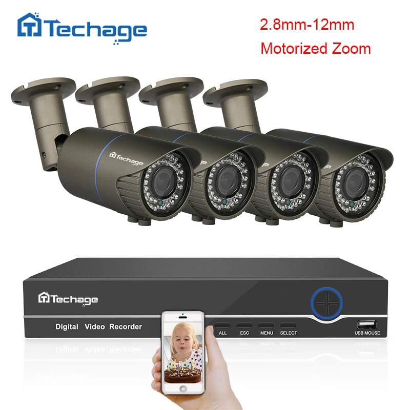 Techage 8CH 1080 P HDMI POE NVR комплект 2 8 ~ 12 мм VF моторизованный зум авто объектив 2.0MP IP камера