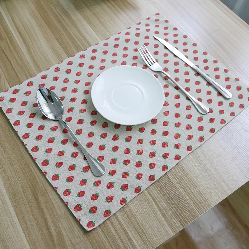 New Korea Style Linen Cotton Placemats Rectangular Placemat For Plates Coffee Cup Printed Place