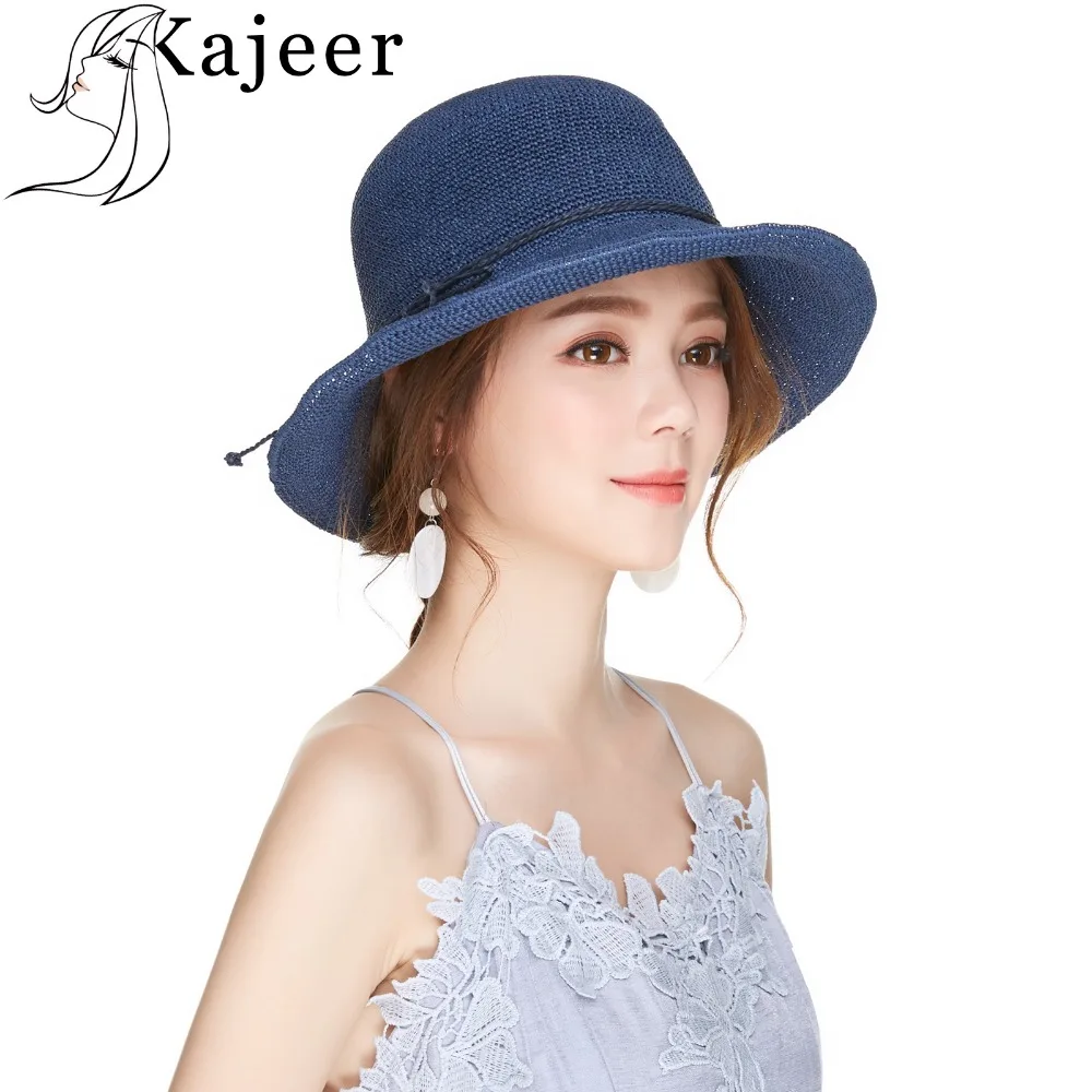 Kajeer Summer Floppy Straw Hat For Women Big Wide Brim String Bow Sun