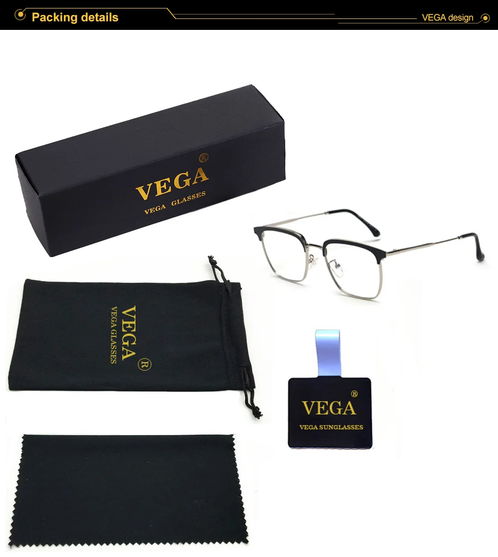 VEGA Eyewear Semi-rimless Vintage Glasses Frame Women Men Fashionable Spectacle Frame Gold Square Eyeglasses Frames VG255 (10)