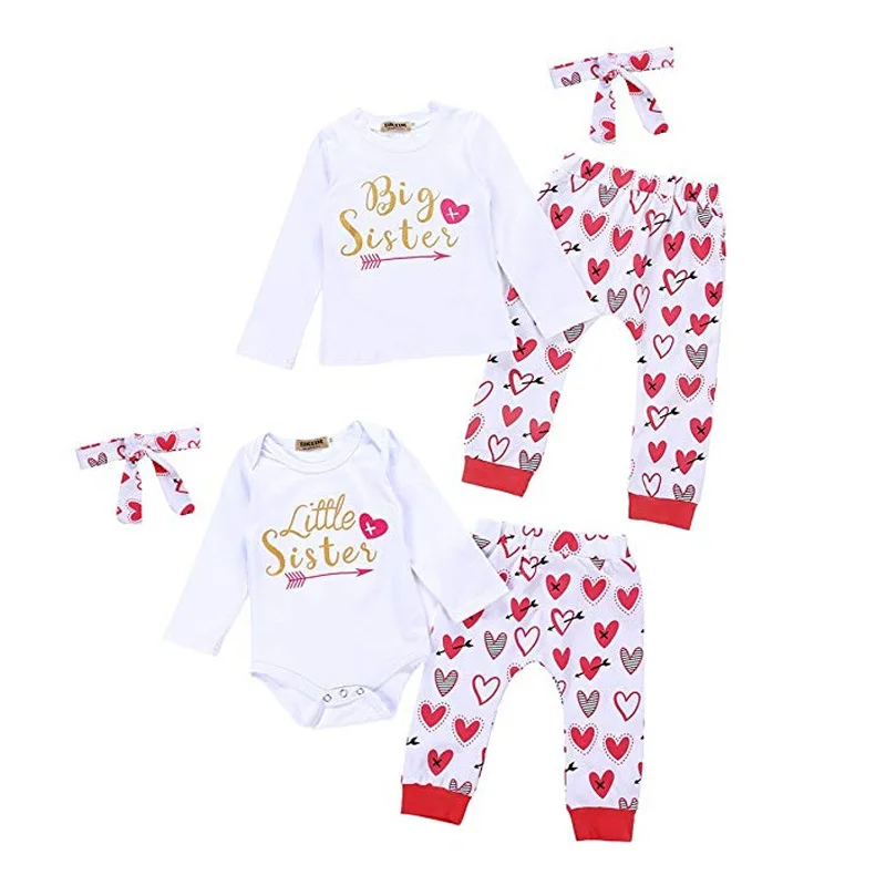 

Family Match Outfits 3 PCS Big Sister Litter Sister Clothing Set Baby Girls Cotton Romper+Pant+Headband Outfits H0312