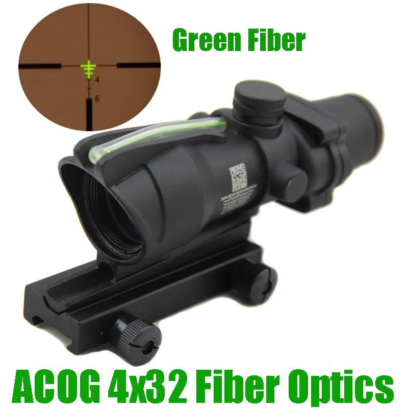 Оптический прицел из оптического волокна ACOG 4x32 с красной или зеленой подсветкой