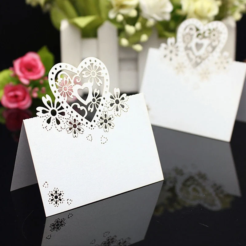 

50pcs/set Love Seats Card Hollow Table Card Wedding Invitation Card White Laser Cut Wedding Invitations Paper Post Card EZLIFE