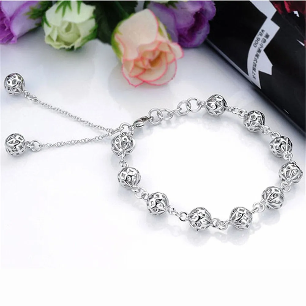 

Simple New Style Hollow Exquisite Ball Bracelet 925 Silver Plated Korean Version of The Wild Jewelry for Lady