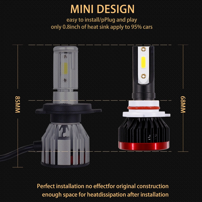 10 пар в комплекте; H7 светодиодный лампы для передних фар H1 H3 HB3 HB4 H8 H11 мини Размеры огни автомобиля 10000LM 50 W 6500 K DOB H4 для фар головного света и противотуманных фар с возможностью креативного 12 v/24 v