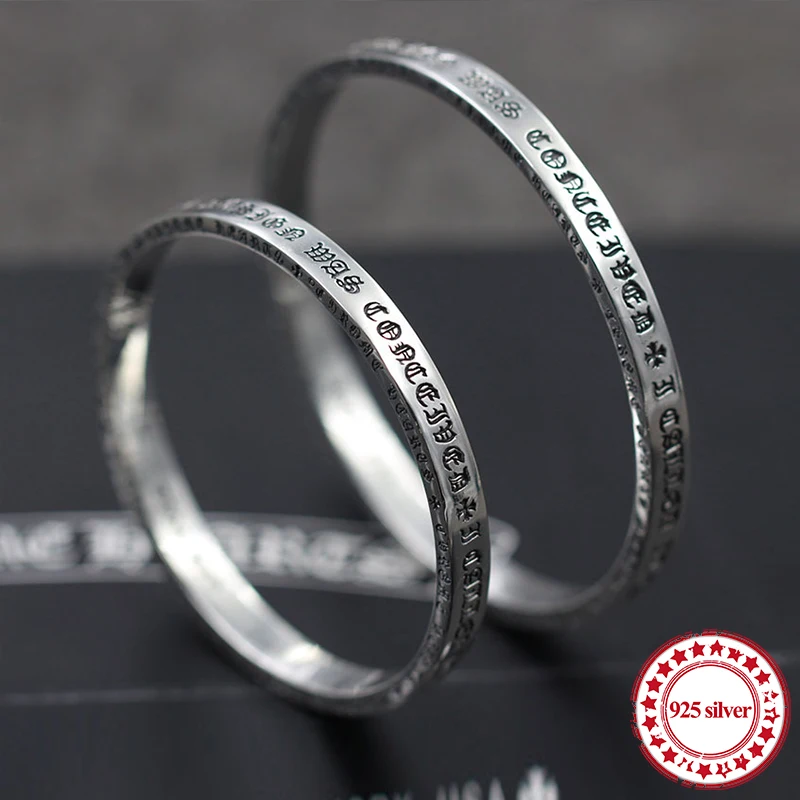 

S925 sterling silver men's bracelet personality retro domineering fashion punk style hip hop letter shape gift to lover Bangles