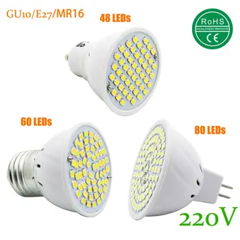 

New SMD 2835 GU10 E27 MR16 LED Lamp 220V 230V 240V 48 60 80 LED Spotlight 6w 8w 10w Light Bulbs LED for Home Chandelier Bulb