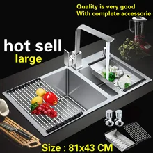 Горячая Стандартный Большой vogue кухня ручная раковина двойной паз 304 нержавеющая сталь 810x430 мм