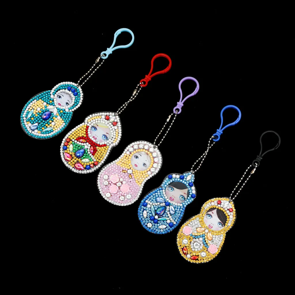 New Special Shaped Diamond Painting Cartoon Keychain Handmade Russian doll Children