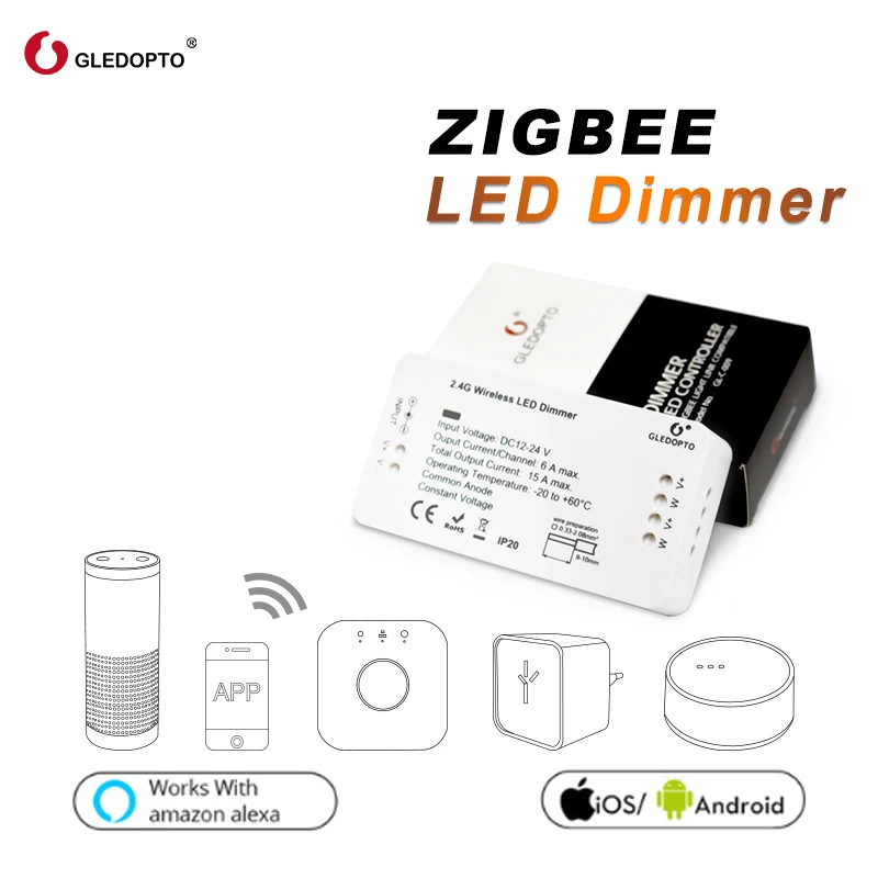GLEDOPTO ZIGBEE zll link light strip dimmer controller smart app control Compatible with zigbee3.0 work with amazon echo plus