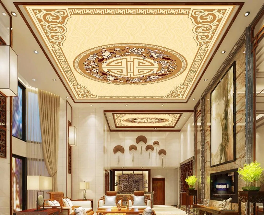 

Custom goldern chinese style Ceiling Murals Wallpaper Living Room Wall Papers Home Decor Modern Wall Painting