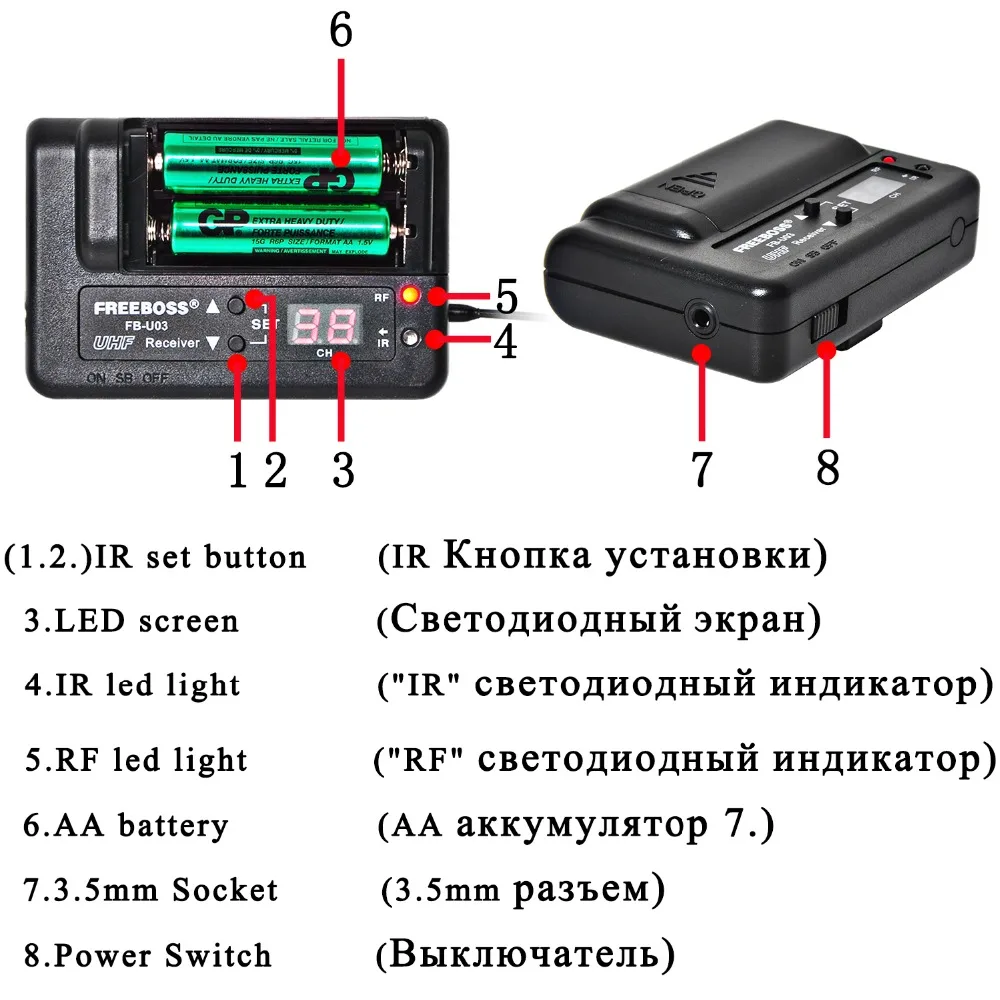 FREEBOSS FB-U03-2M 1 способ 100 канальный металлический ручной передатчик беспроводной микрофон камера Микрофон вечерние микрофон для караоке