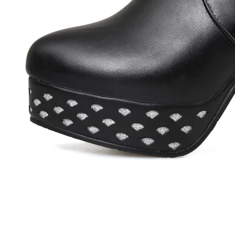 ENMAYLA/Сапоги до колена женские сапоги на платформе черного и белого цвета модные женские зимние сапоги обувь на высоком каблуке, стразы