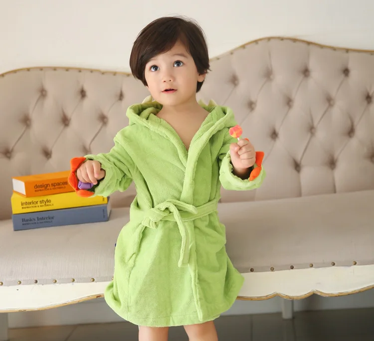 Детское банное полотенце тираннозавр зеленый и розовый динозавр детский пончо с
