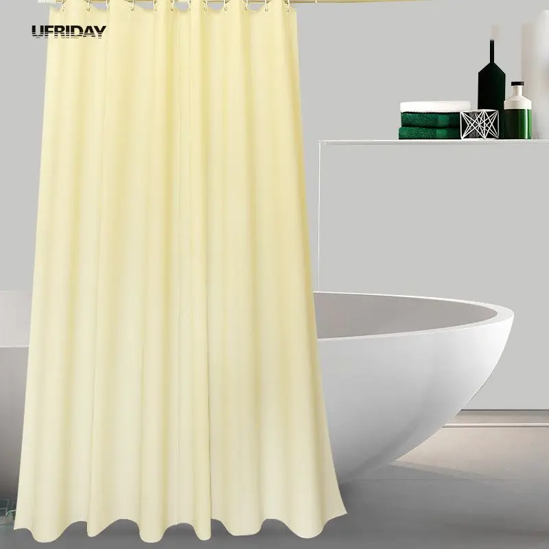

UFRIDAY Beige White Shower Curtain Modern Simple Fabric Shower Curtains Waterproof Bathroom Curtain Plastic Hooks Bath Curtain