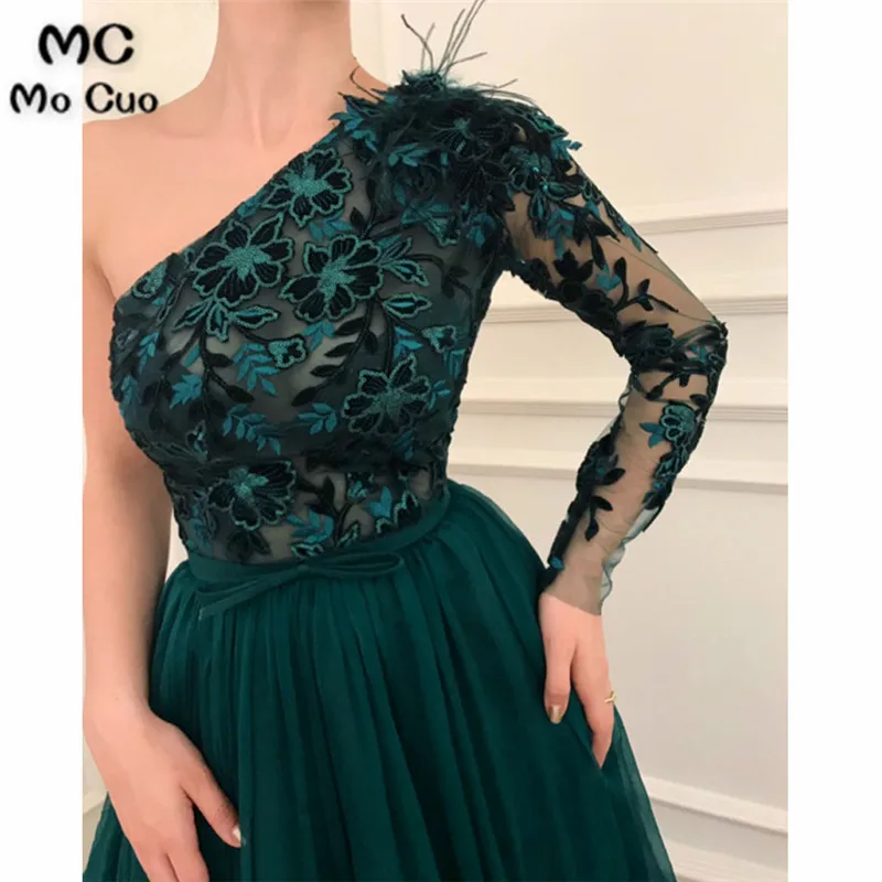 Vestidos de festa One Shoulder Green Evening Dress Muslim Lebanon Dubai Chiffon Formal Party Gowns prom Dress Vestido de festa3444