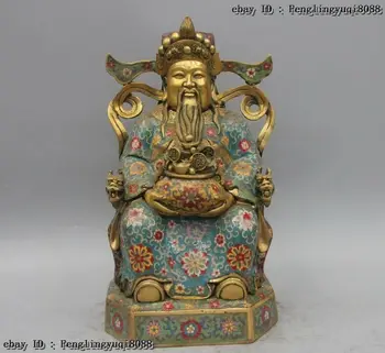 

Folk Bronze Cloisonne Sit Dragon Chair Mammon God of Wealth treasure bowl Statue