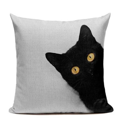 Новая льняная наволочка для подушки, черная, белая, ручная роспись, желтый, милый кот, на кухонный стул, наволочка для подушки, домашний декоративный чехол для подушки