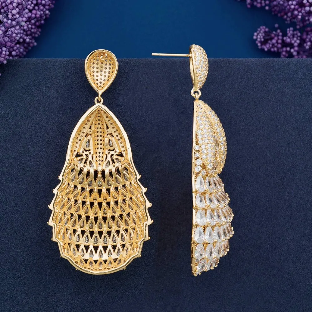 ModemAngel роскошный свадебный аксессуары цветок AAA + Цирконий длинные крупные серьги