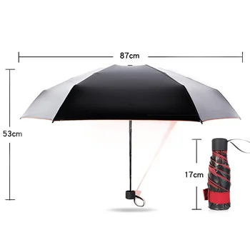 

EVA Case 6 Ribs 190T Pongee Fabric UV Protection Compact Portable Outdoor Mini Five-folding Non-automatic Travel Umbrella With