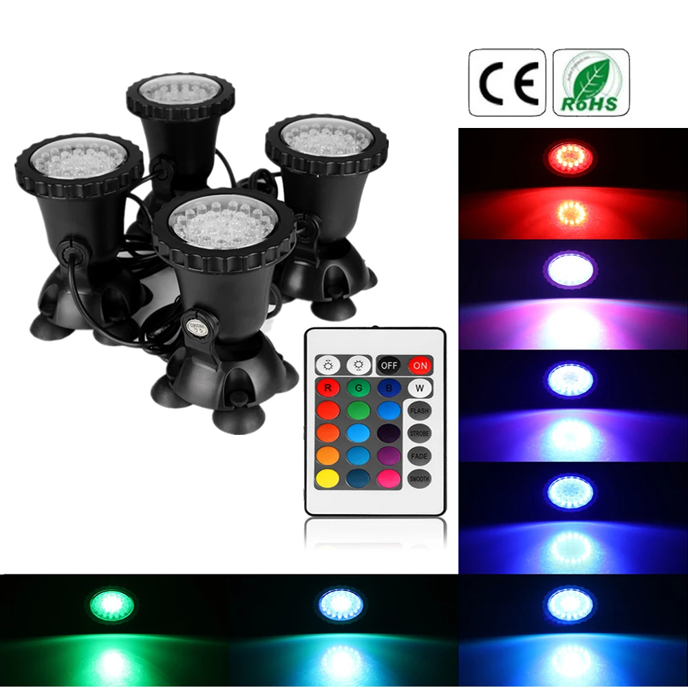 Mini DC12V 1A IP68 Waterproof Remote RGB Colorful 4in1 LED Aquarium