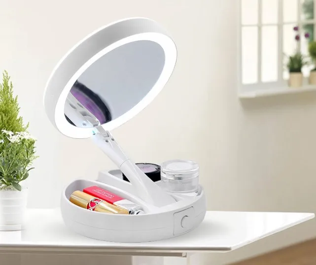 

multi-function LED desktop makeup mirror new TV double-sided makeup mirror portable folding magnifying mirror