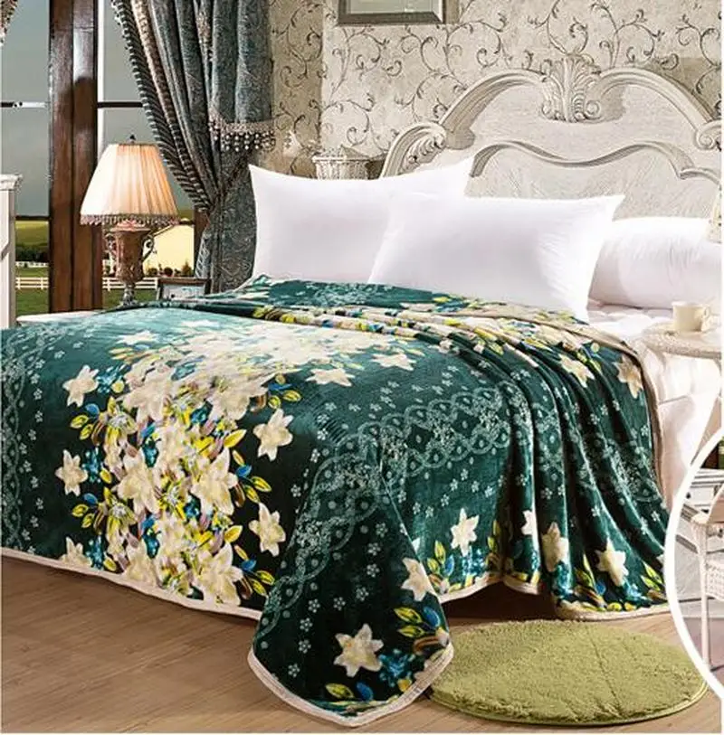 

Blanket Coral Fleece Green Flowers Blanket Throws on Sofa/Bed/Plane Travel Big Size Home Textiles