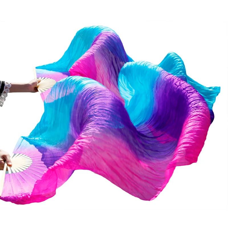 Высокая распродажа, Женская качественная шелковая вуаль для танца живота, веер, натуральный шелк, 2 дюйма, цветная вуаль, 1 пара, 180*90 см, R-O-Y-O-R - Цвет: as picture