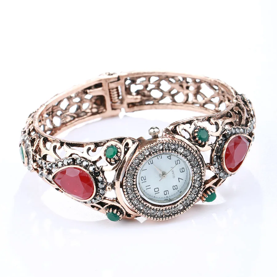 Kinel новые турецкие часы браслет для женщин античное золото полые Хрустальный цветок винтажные Свадебные украшения Рождественские подарки оптом - Окраска металла: B
